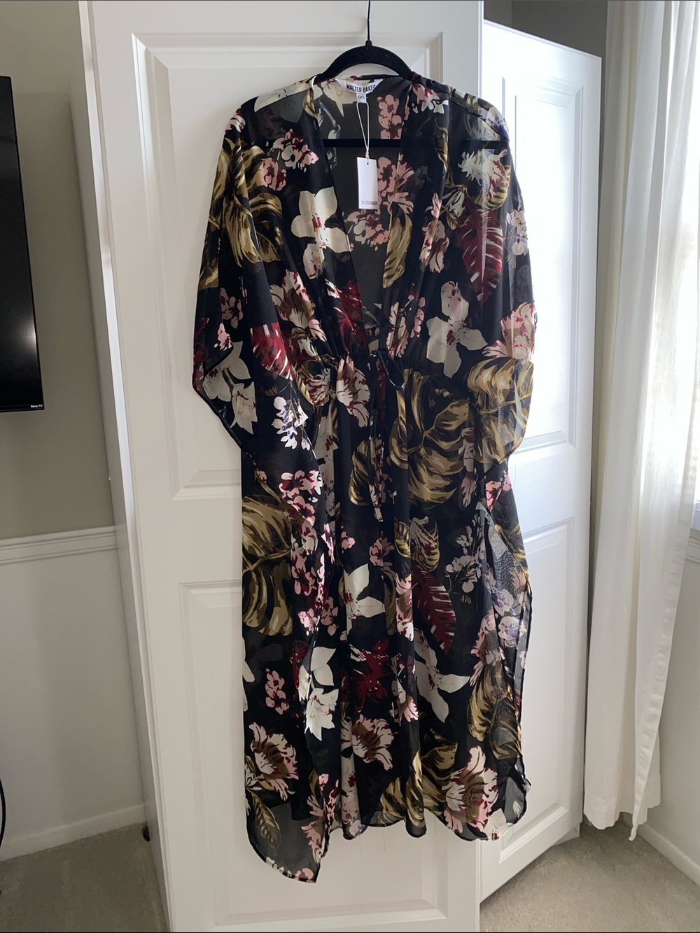 Walter‎ Baker Tulum Caftan Black tropical floral print One Size NWT